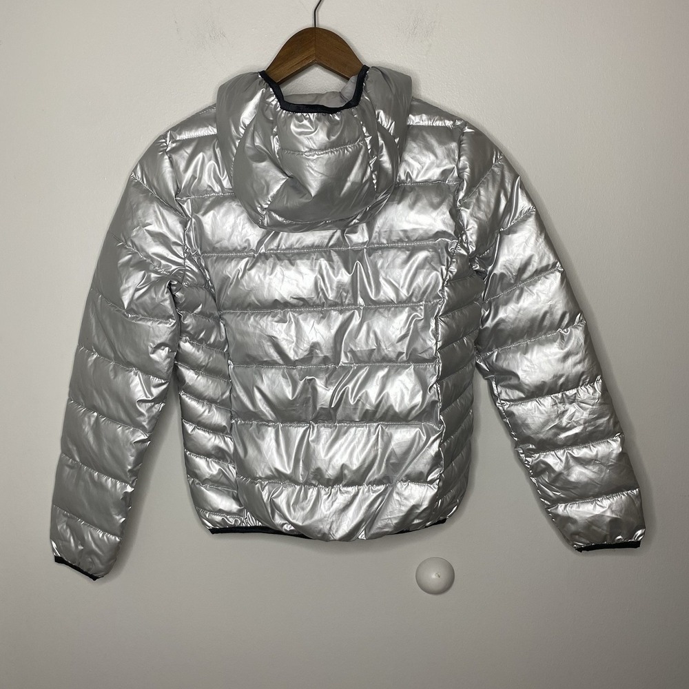 Numero Puffer Jacket Quilted Hooded Packable Metallic Silver Coat Small Petite - Picture 3 of 8